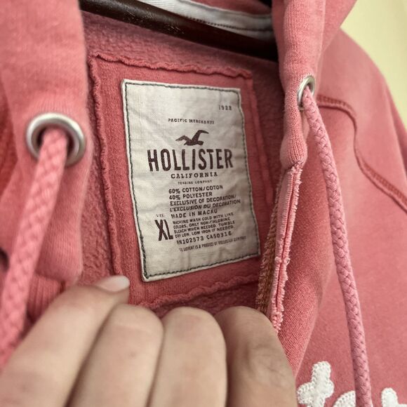 HOLLISTER Y2K 2000s Raised Stitched Collegiate Logo Graphic Hoodie, Pink- XL - Picture 6 of 8